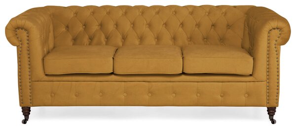 Диван Chesterfield в цвят горчица, триместен 203х86х80 см