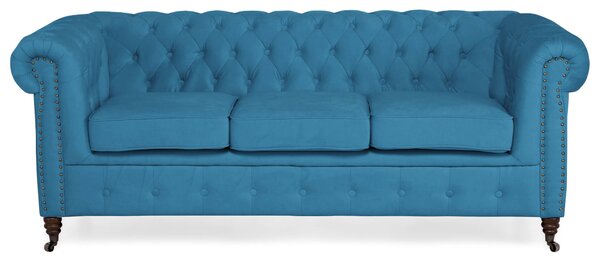 Диван Chesterfield в светлосиво кадифе, триместен 203х86х80 см