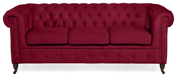 Диван Chesterfield в цвят бургунди, триместен 203х86х80 см