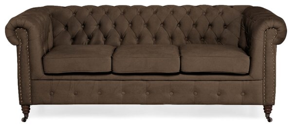 Диван Chesterfield в кафяво кадифе, триместен 203х86х80 см