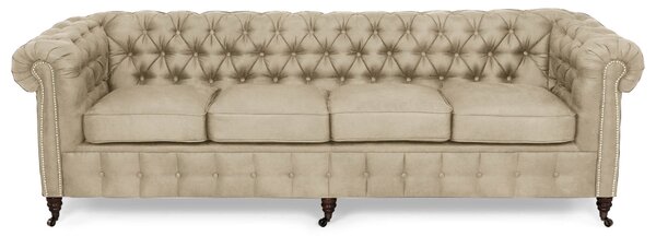 Диван Chesterfield във винтидж кремаво, четириместен 238х86х80 см