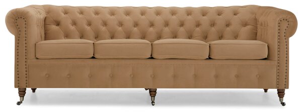 Диван Chesterfield в бежово кадифе, четириместен 238х86х80 см