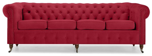 Диван Chesterfield в червено кадифе, четириместен 238х86х80 см
