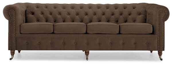 Диван Chesterfield в кафяво кадифе, четириместен 238х86х80 см