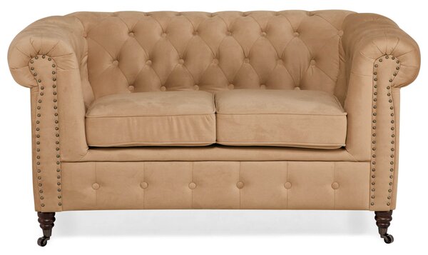 Диван Chesterfield в бежово кадифе, двуместен 150х86х80 см