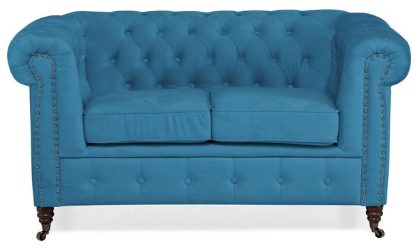 Диван Chesterfield в светлосиньо кадифе, двуместен 150х86х80 см