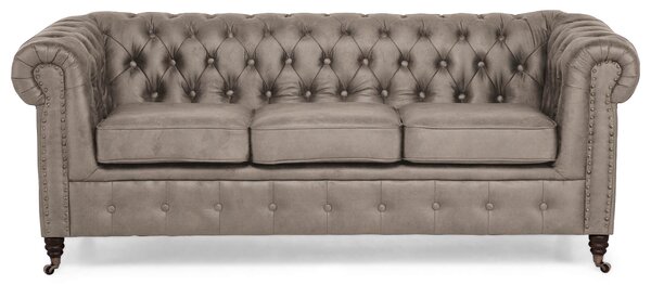 Диван Chesterfield във винтидж светлокафяво, триместен 203х86х80 см