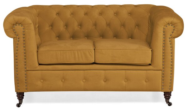 Диван Chesterfield в цвят горчица, двуместен 150х86х80 см