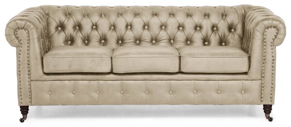 Диван Chesterfield във винтидж кремаво, триместен 203х86х80 см