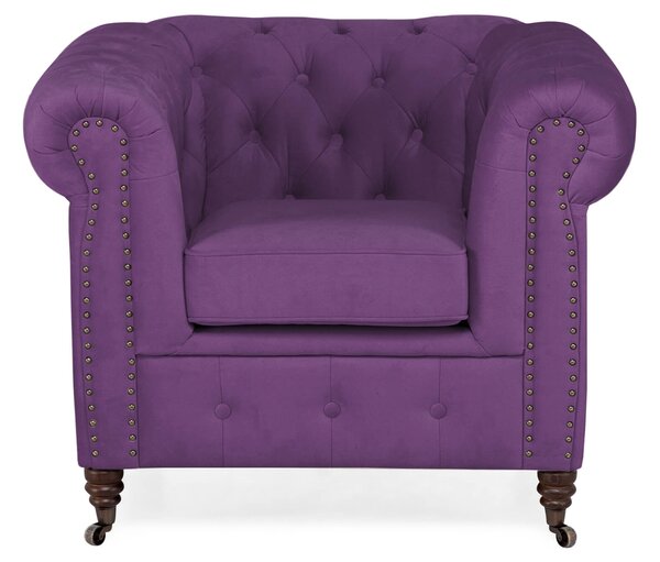 Фотьойл Chesterfield в лилаво кадифе, 94х86х80 см