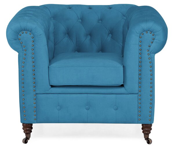 Фотьойл Chesterfield в светлосиньо кадифе, 94х86х80 см