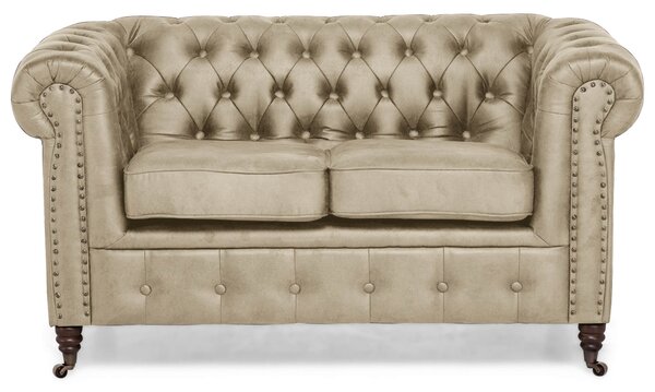 Диван Chesterfield във винтидж кремаво, двуместен 150х86х80 см