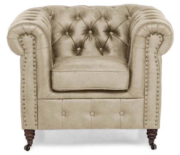 Фотьойл Chesterfield във винтидж кремаво, 94х86х80 см
