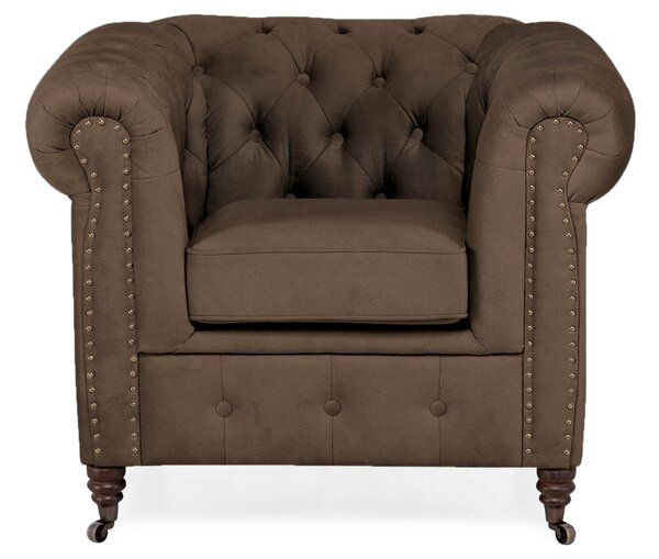 Фотьойл Chesterfield в кафяво кадифе, 94х86х80 см