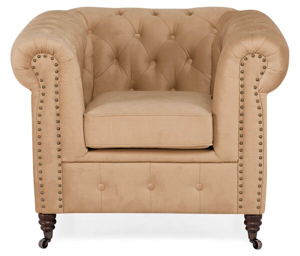 Фотьойл Chesterfield в бежово кадифе, 94х86х80 см