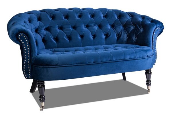 Двуместно канапе Chesterfield Deluxe в синьо, 152/82/82 см