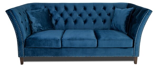 Триместен диван Chesterfield Queen в син цвят, 215/92/92 см