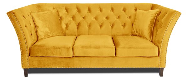 Триместен диван Chesterfield Queen в жълто, 215/92/92 см