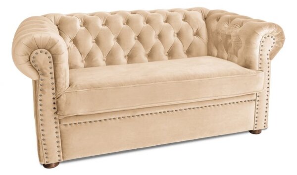 Двуместен разтегателен диван Chesterfield с матрак в бежов цвят 150х90х66 см