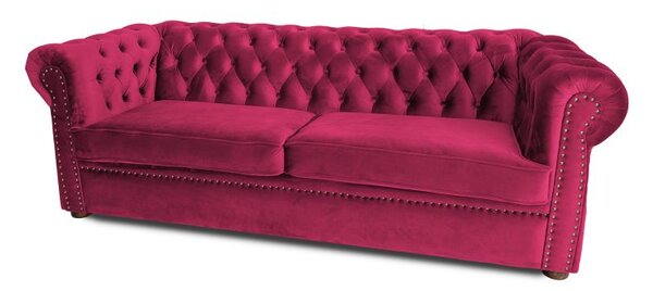 Триместен разтегателен диван Chesterfield с матрак в цвят вишна 203х90х66 см