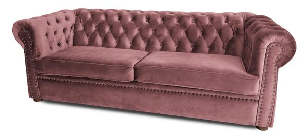 Триместен разтегателен диван Chesterfield с матрак в рустик розово 203х90х66 см