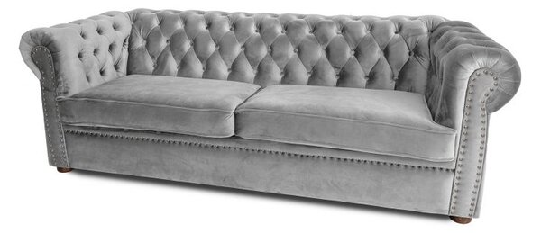 Триместен разтегателен диван Chesterfield с матрак в сиво 203х90х66 см