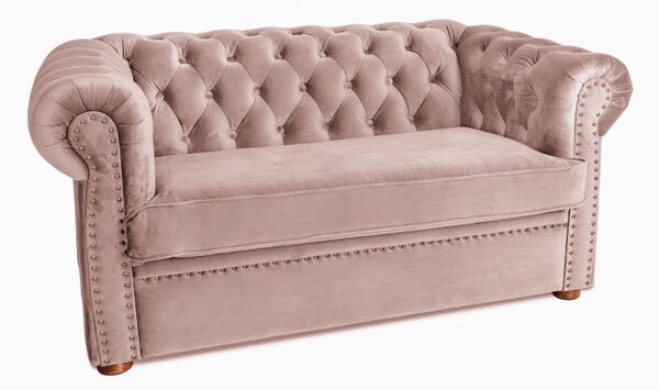Двуместен разтегателен диван Chesterfield с матрак в цвят розов жасмин 150х90х66 см