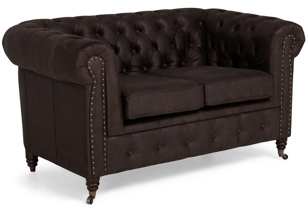 Диван Chesterfield в цвят винтидж кафяво, двуместен 150х86х80 см