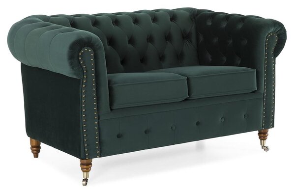 Диван Chesterfield в цвят тъмнозелено, двуместен 150х86х80 см
