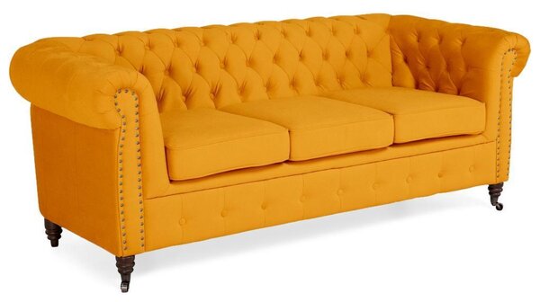 Диван Chesterfield в цвят жълто, триместен 203х86х80 см