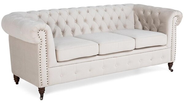 Диван Chesterfield в цвят бежово, триместен 203х86х80 см