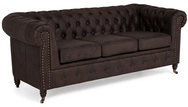 Диван Chesterfield в цвят винтидж кафяво, триместен 203х86х80 см