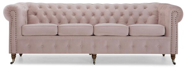 Диван Chesterfield в цвят розов жасмин, четириместен 238х86х80 см