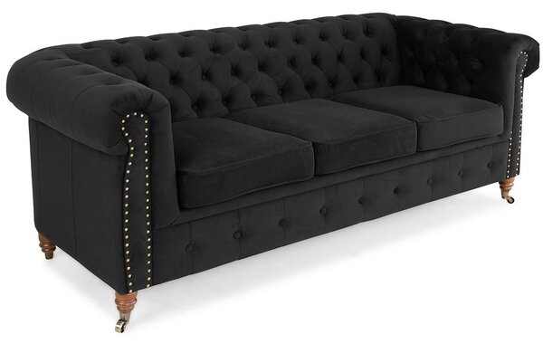 Диван Chesterfield в цвят черно, триместен 203х86х80 см
