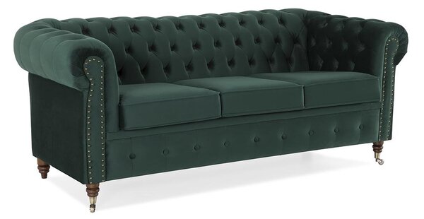 Диван Chesterfield в цвят тъмнозелен, триместен 203х86х80 см