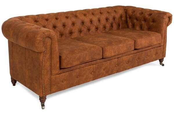 Диван Chesterfield в цвят винтидж коняк, триместен 203х86х80 см