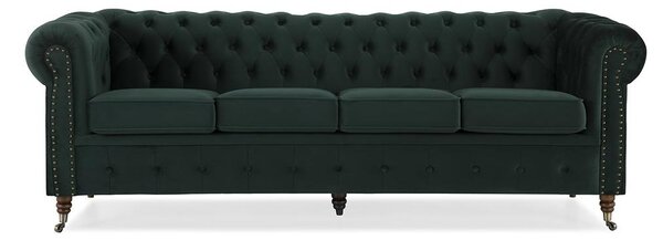 Диван Chesterfield в тъмнозелено, четириместен 238х86х80 см