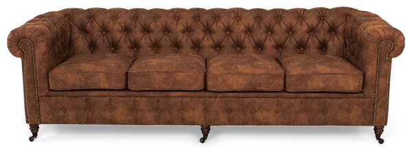 Диван Chesterfield в цвят винтидж коняк, четириместен 238х86х80 см