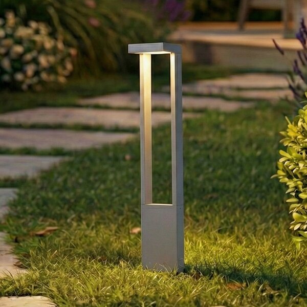 Lindby LED осветление за пътеки Lonete, каменно сиво, височина 65 см, IP65, Сив, Алуминий, Модерен