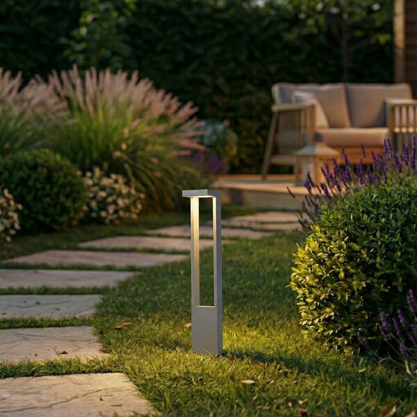 Lindby LED осветление за пътеки Lonete, каменно сиво, височина 65 см, IP65, Сив, Алуминий, Модерен