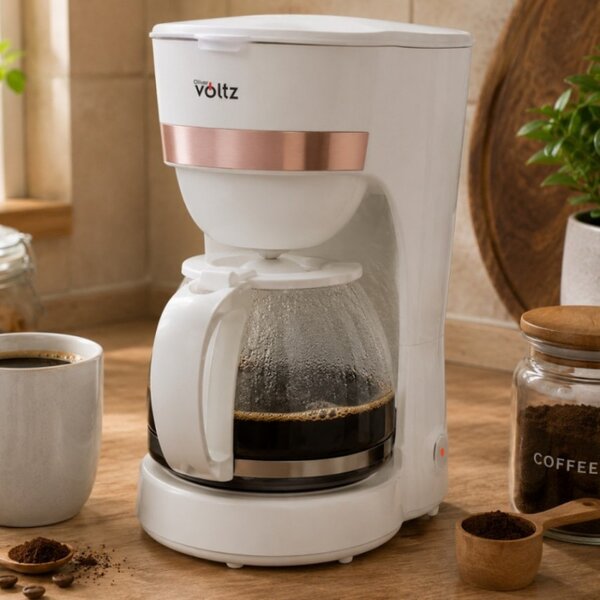 Кафемашина Oliver Voltz OV51170WN, 600W, 1.25 л, Противокапкова система, Прозрачен резервоар за вода, Бял
