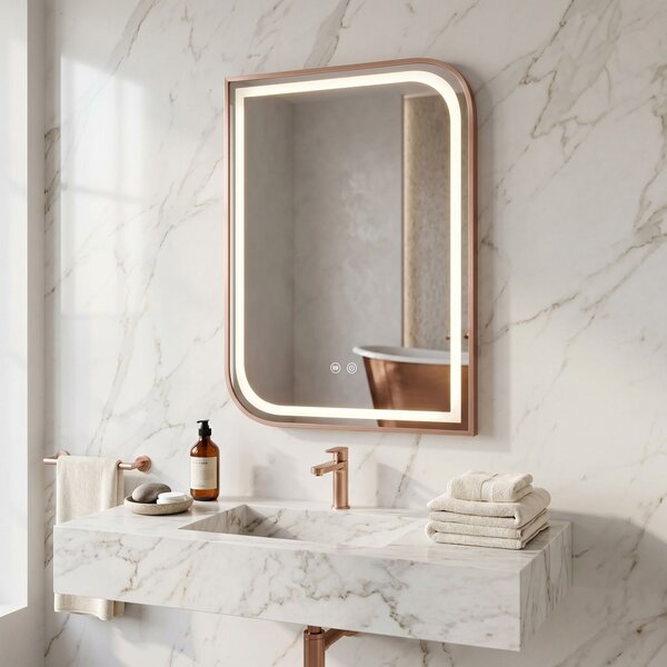 Огледало LED ZONE 80x60 BRUSH ROSE GOLD
