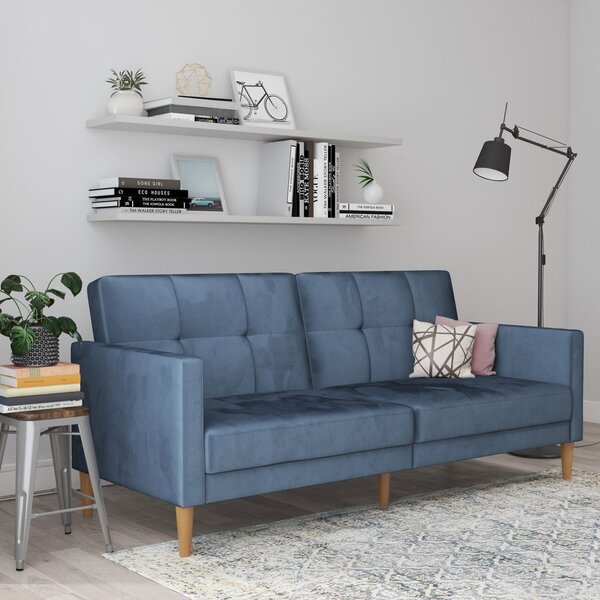 Син кадифен разтегателен диван 207 cm Lilly – Støraa