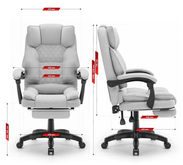 Ергономичен офис стол HC-1031 с поставка за крака - сив