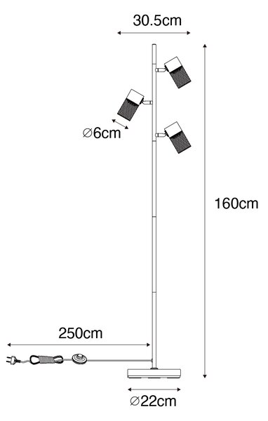 Индустриална подова лампа черна 3-светлинна - Jim