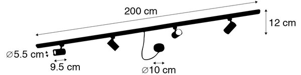 1-фазна релсова система черна с 4 прожектора и I захранване кръгло - Жана