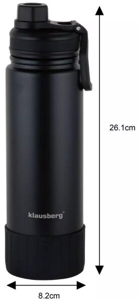 Термобутилка Klausberg KB 7637, 720 ml, Двойни стени, Стомана, Черен