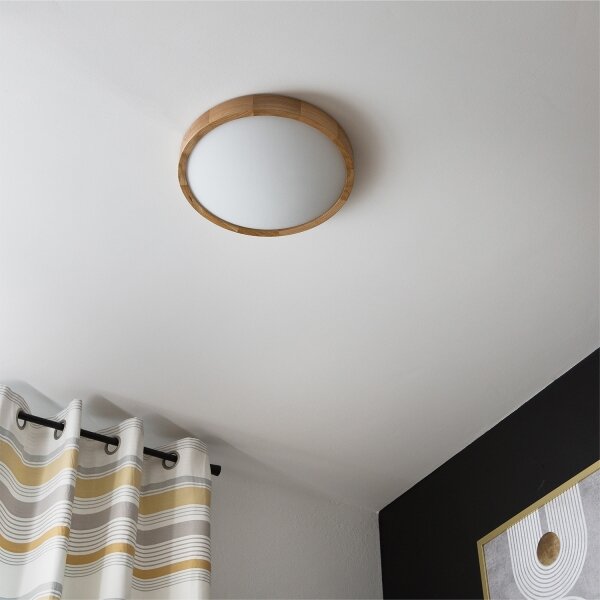 Brilagi-LED RGBW димируема плафонна лампа CARVALHO SLIM 2×E27/9W/230V Wi‑Fi, дъб, Ø 37 см