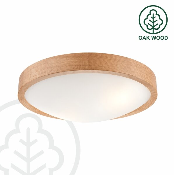 Brilagi-LED RGBW димируема плафонна лампа CARVALHO SLIM 2×E27/9W/230V Wi‑Fi, дъб, Ø 37 см