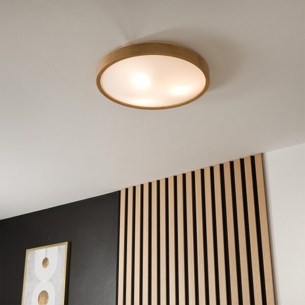 Brilagi-LED RGBW Димируем таванен осветител CARVALHO SLIM 3xE27/9W/230V Wi‑Fi, дъб, Ø47 см